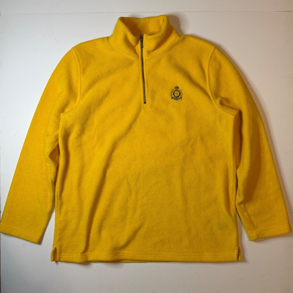 Vtg Lauren Ralph Lauren Yellow Fleece Quarter Zip Pullover Crest Logo Mens Large